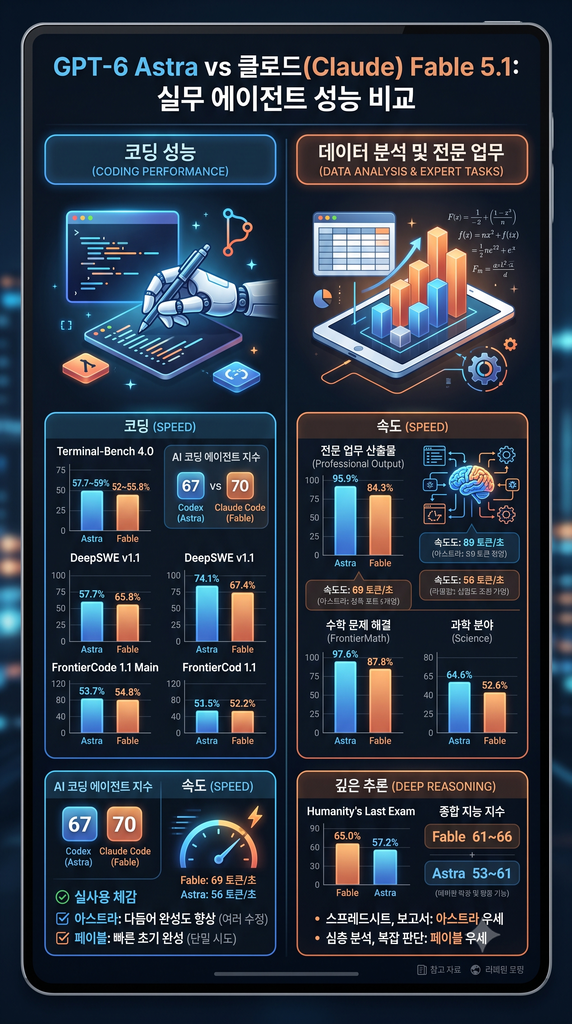 GPT-6 아스트라 vs 클로드 페이블 비교 코딩 데이터 분석 인포그래픽